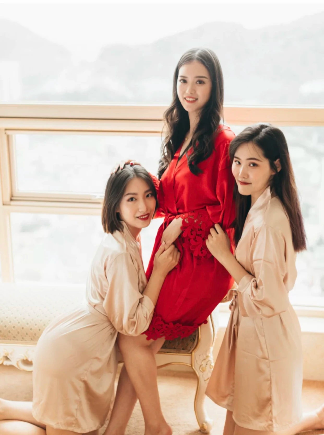 Summer Lace Sleepwear Bride&Bridemaid Wedding Robe Gown Solid Embroidery Kimono Bathrobe Women Casual Home Night Dress M L Xl