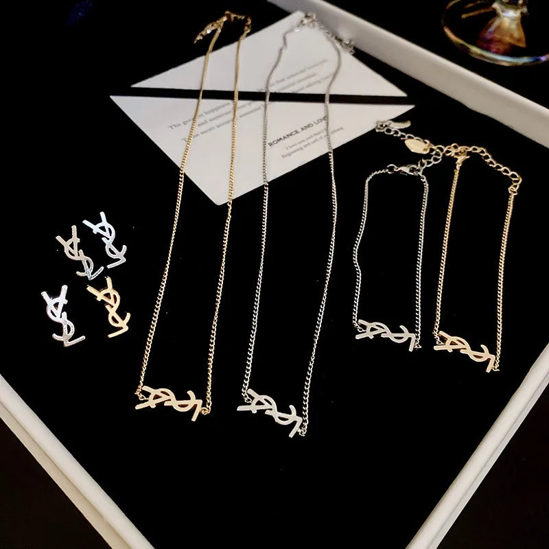 Silver Needle Metal Style Letter Earrings, French Minimalist And High-end Bracelet, Niche Fashion, Light Luxury Temperament