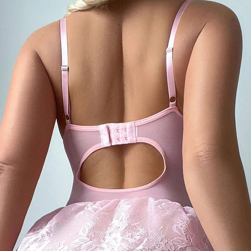 Lace Fancy Patchwork Garters Sexy Lingerie Girly Pink Corset Dress Stocking Matching Cute Sexy Uniform Lingerie New