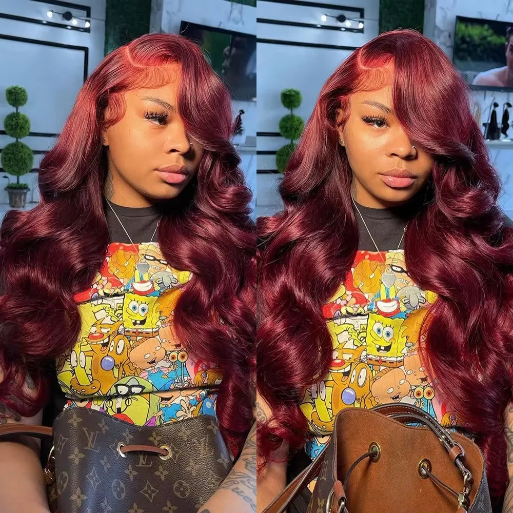 250%Density Body Wave 99j Burgundy Red Wig Human Hair 13x4 13x6 HD Lace Frontal Wig Human Hair Pre Plucked 100% Real Human Hair