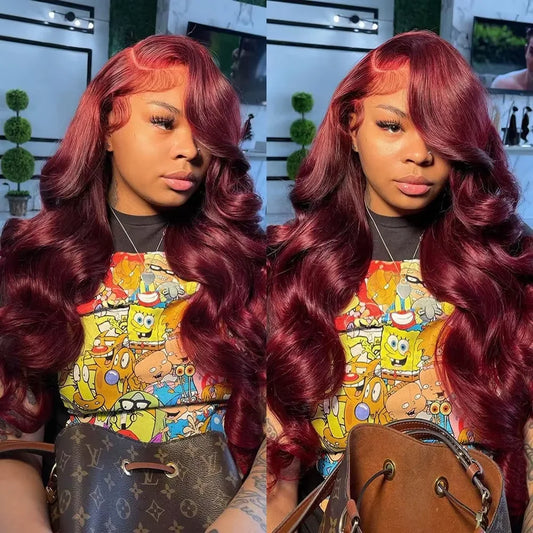 250%Density Body Wave 99j Burgundy Red Wig Human Hair 13x4 13x6 HD Lace Frontal Wig Human Hair Pre Plucked 100% Real Human Hair