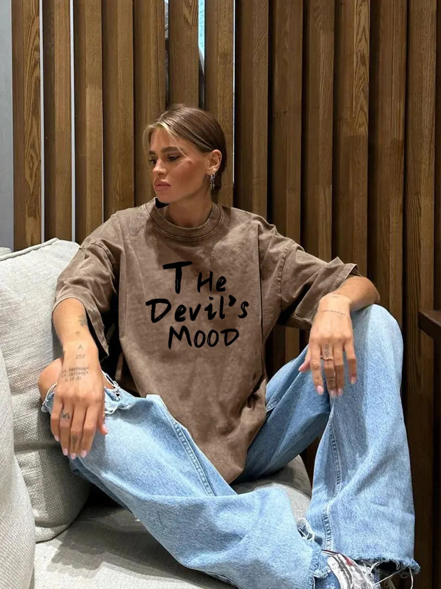 Pink Letter Design Washed T Shirt Women Vintage Cotton T-shirts Streetwear Soft Mineral Tees Girl Loose Female Tee Tops Y2k