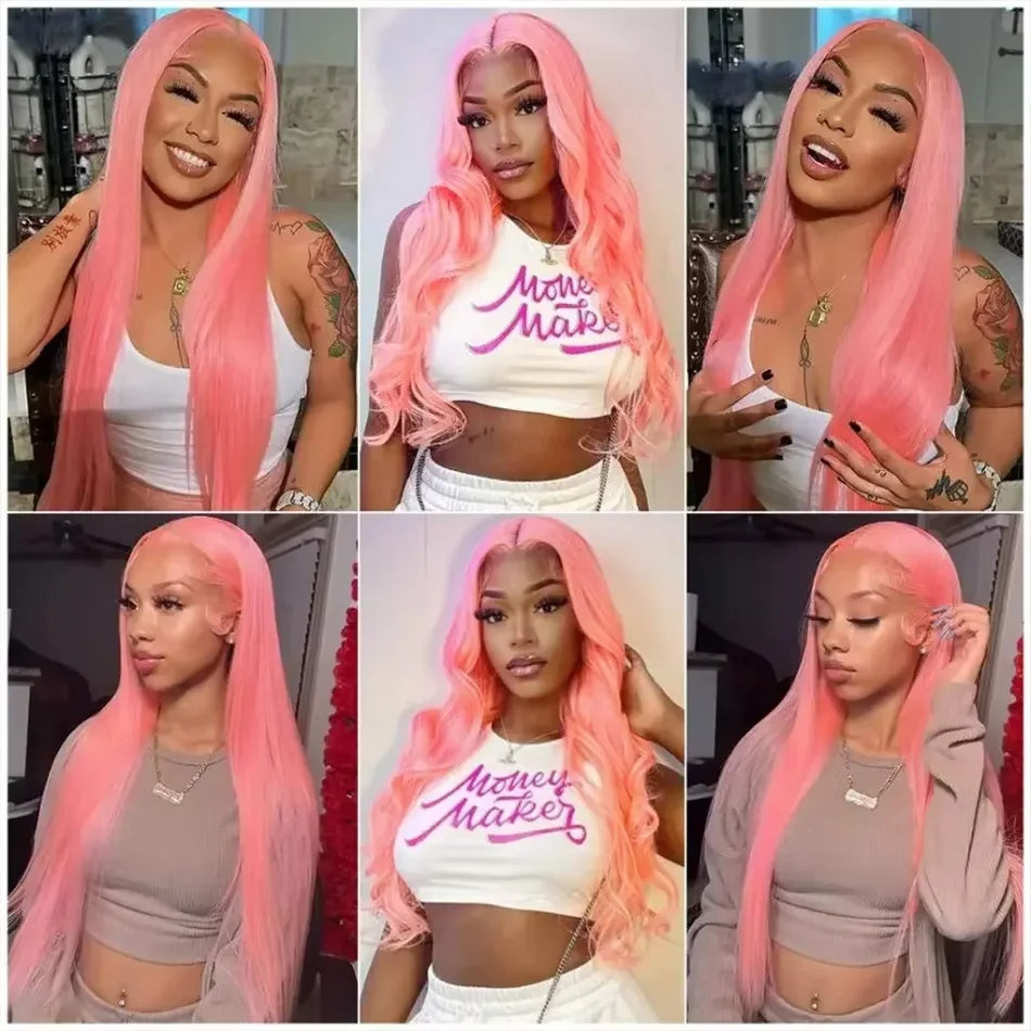 30 Inch Lace Front Wig Human Hair Pink Wig Straight Hd Lace Frontal Wig 13X6 Wig Humain Hair For Women Perruques Cheveux Humains