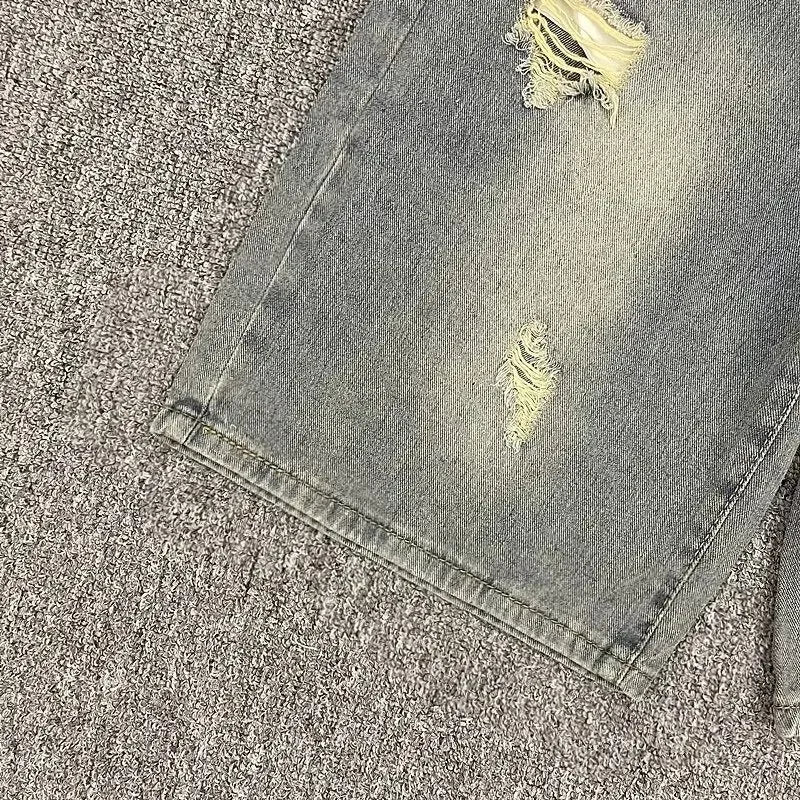 Ripped Denim Shorts Men's American Fashion Brand Loose Straight Mid-pants Casual Versatile Five-point Pants Jort Clothing Jorts