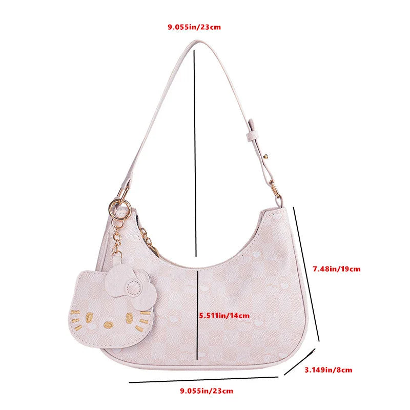 Women Y2K Cute Underarm Shoulder Bag Checkerboard Pattern PU Leather Hobo Bag With Cartoon Pendant Sweet Girls Fashion Daily Handbag Purse