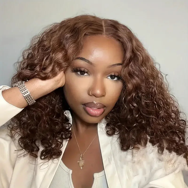 Chocolate Brown 13x4 Kinky Curly Lace Front Human Hair Wigs Pre Plucked Colored 13x6 Deep Wave Transparent Lace Frontal Wig
