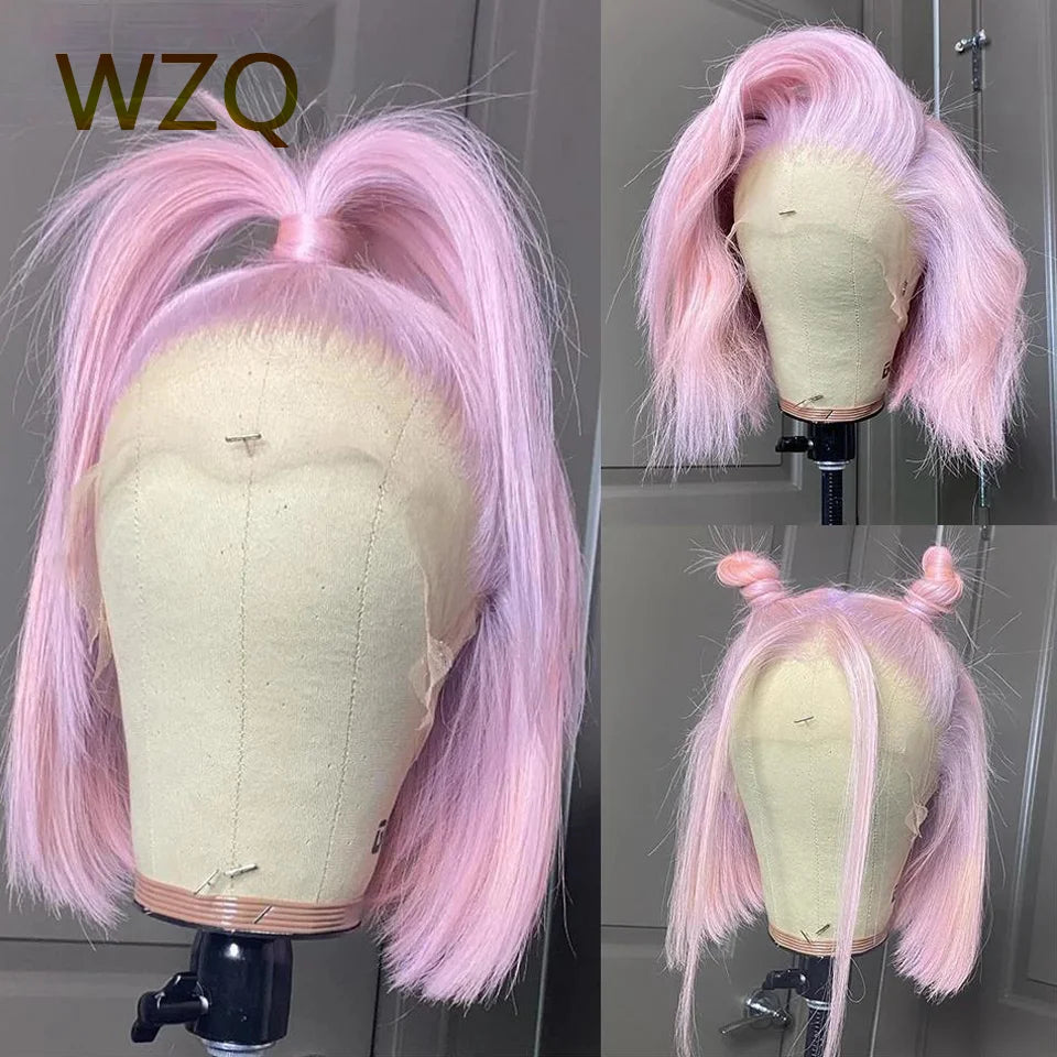Pink Colored Lace Front Wig Mint Green Short Straight Bob Human Hair Wigs 613 Blonde Platinum HD Transparent Lace Frontal Wig