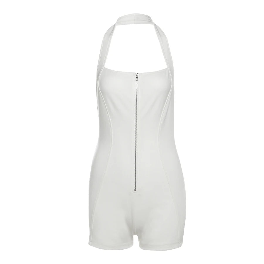 Weird Puss Zip Halter Playsuit Women Summer Trend Backless Fitness Sleeveless Stretch Casual Sporty Workout Activity Playsuit