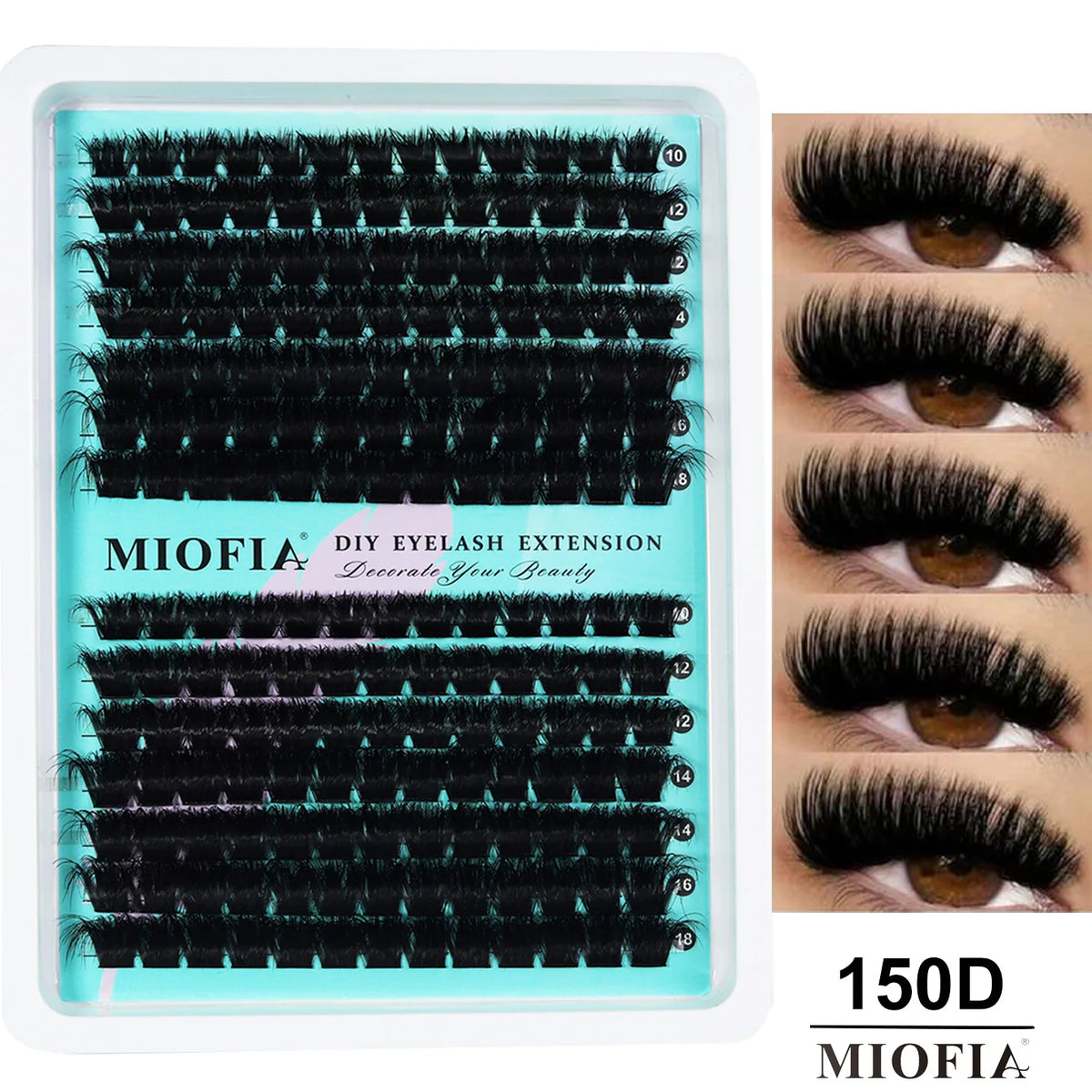 MIOFIA 5D Voluminous Thick Cluster Lashes 30D-150D 10-18mm Mixed Length Full Natural DIY Reusable Eyelash Extensions