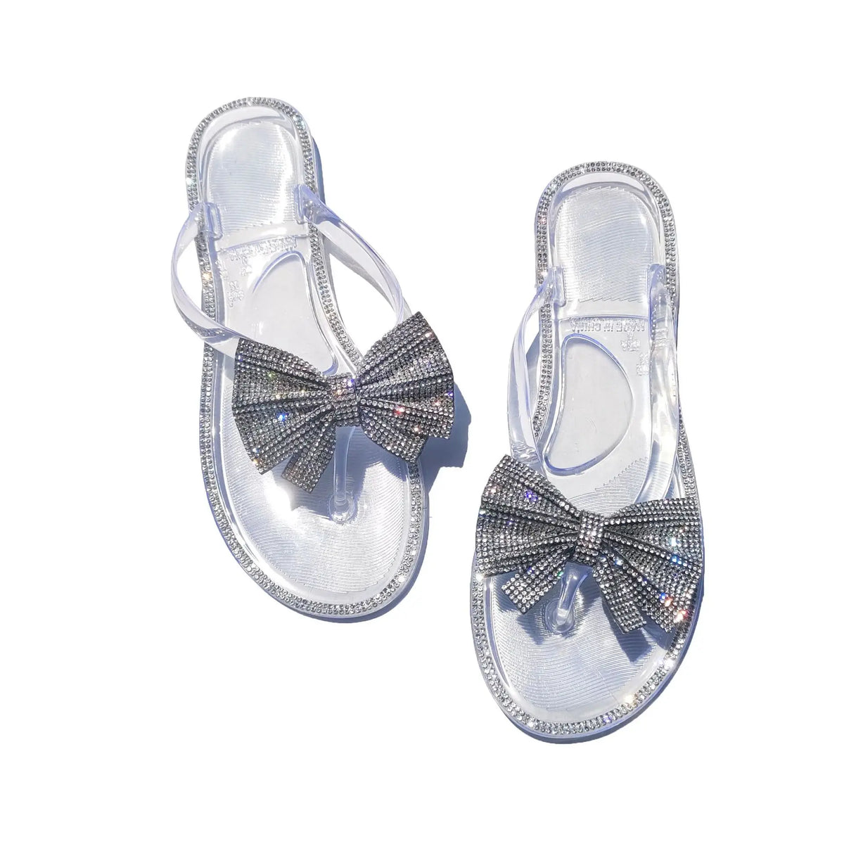 2024 Spring/Summer New Large Size Flip Flops Women Bow Knot Rhinestones Outdoor Leisure Beach Flat Home Sandals/Slippers