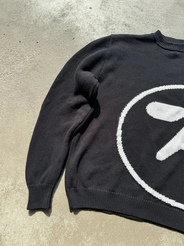 Men's Sweater Y2K Aphex Twin Knit Oversized Pullovers Gothic Jumper Winter Graphic Streetwear Long Sleeve Tops Vintage Clothing