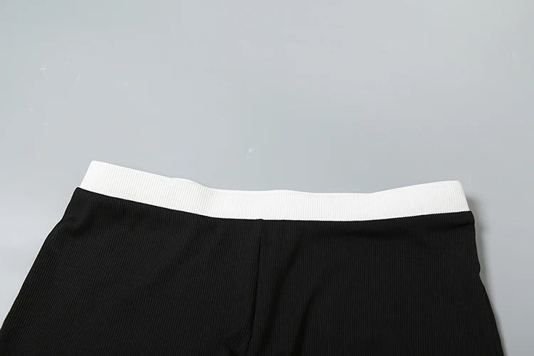 Weird Puss Ribbed Patchwork 2 Piece Set Women Single-Breasted Sleeveless Tops+Stretch Shorts Daily Casual Trend Classic Outfits