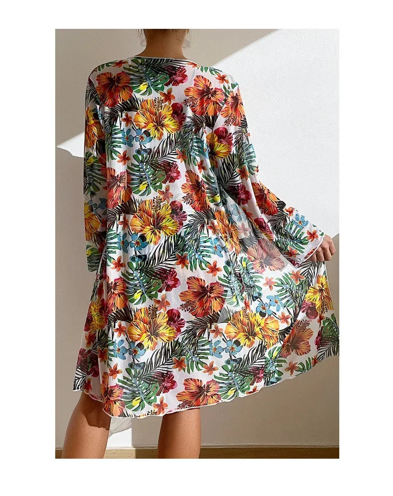Bohemian Print Sexy Women's Beach Bikinis Three Pieces Bikini Set Cover Up Swimwear High Waisted Bikini Set Women Swimsuit 2025