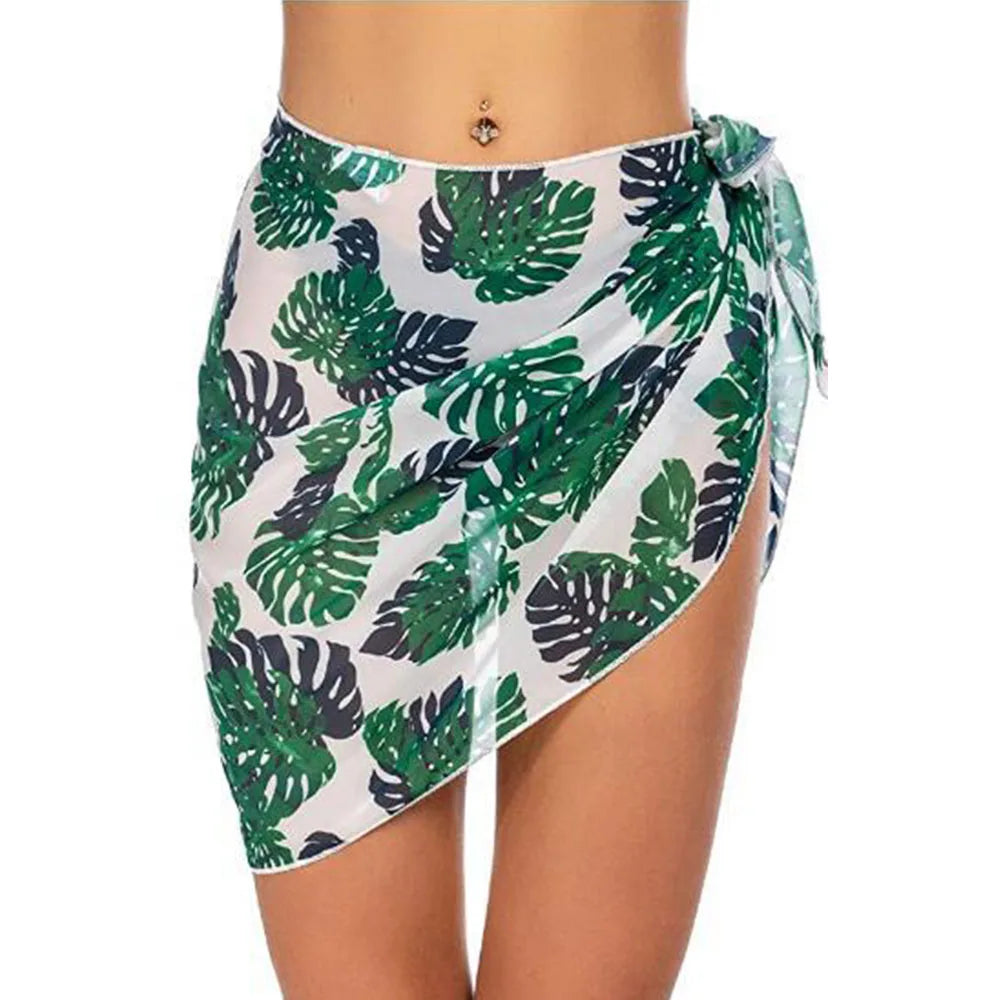 Summer Bikini Wrap Sheer Coverups Set Women Print Short Sarongs Swimsuit  Beach Short Skirt Chiffon Scarf Cover Ups for Swimwear