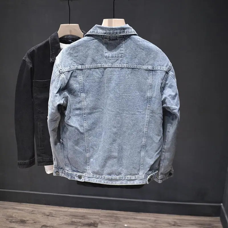Cowboy Coat for Men Pockets Plus Size Casual Slim Autumn Denim Jackets Man Menswear Japanese Retro Cowgirl Original Trendy Rock