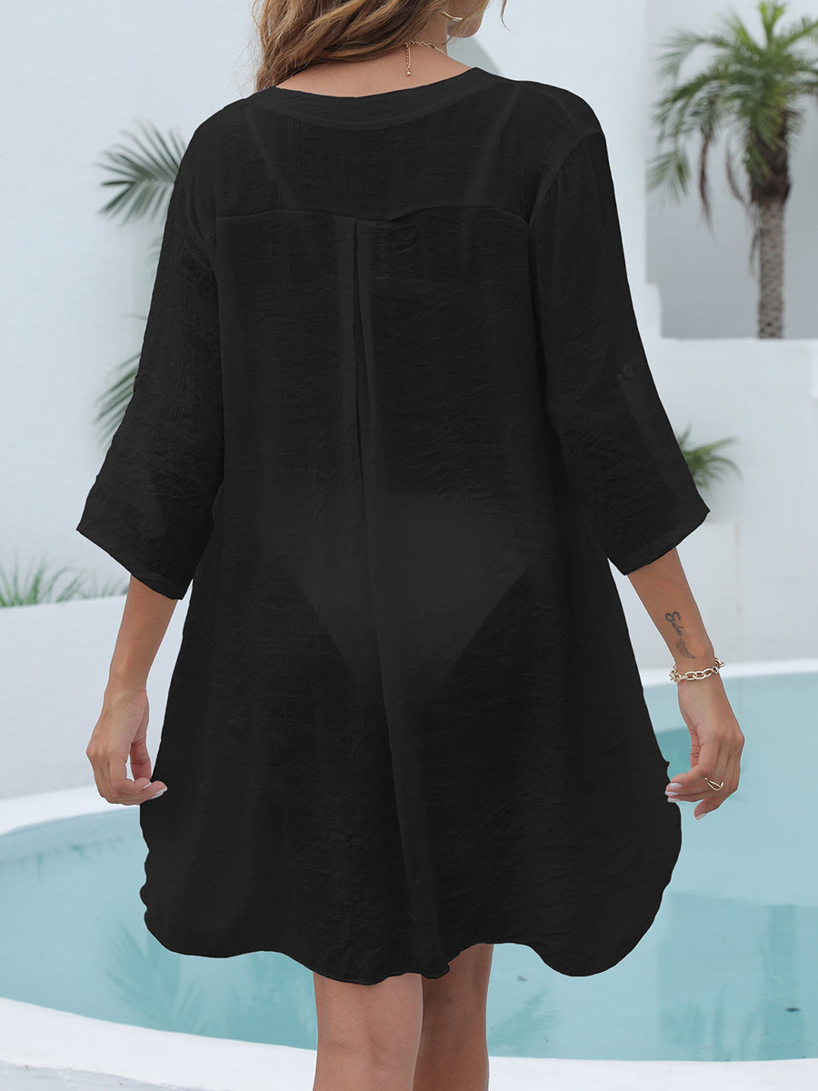Yiiciovy Chiffon Tunics for Beach Women Swimsuit Cover-ups Blouse Swimwear Solid Bikini Dress Summer Swimsuit Bathing Suit