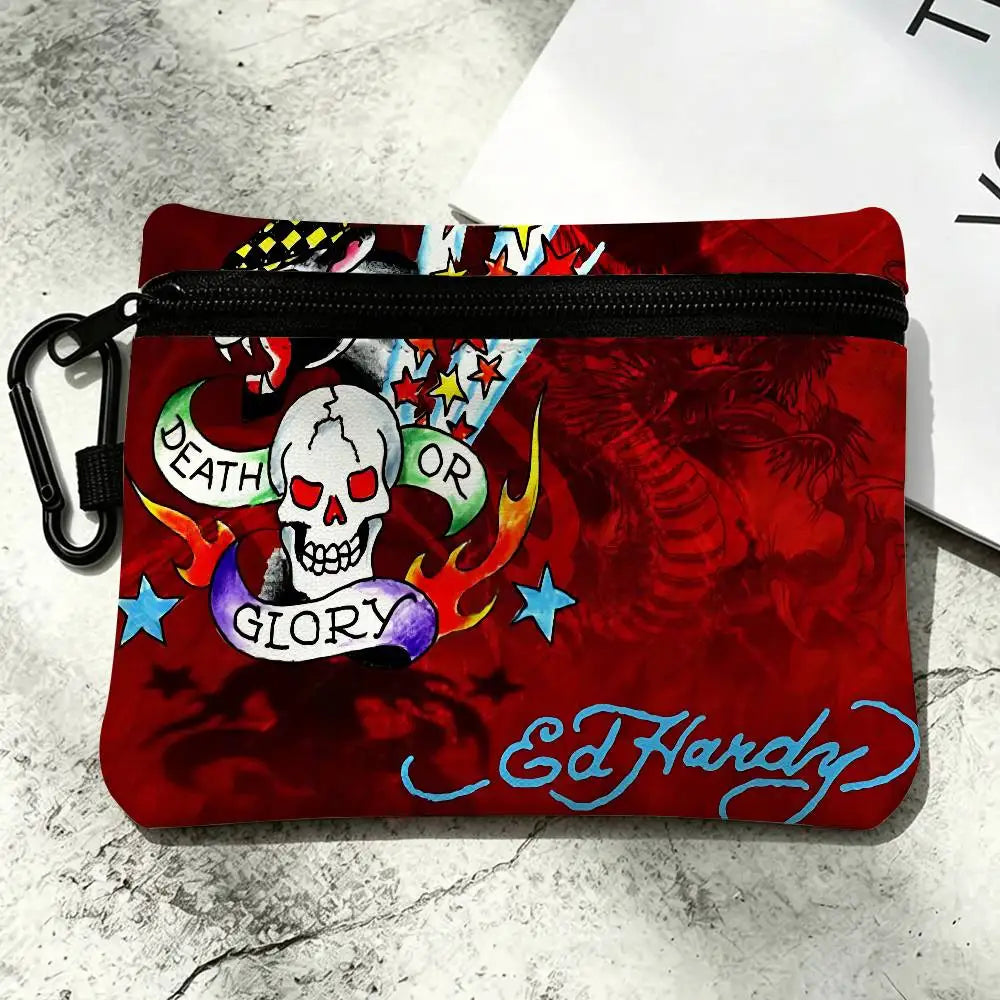 Fashion Brand E-Ed H-Hardy Oxford Fabric Mini Coin Wallet Smooth Zipper Hanging Design Multi-use Small Storage Bag For Travel