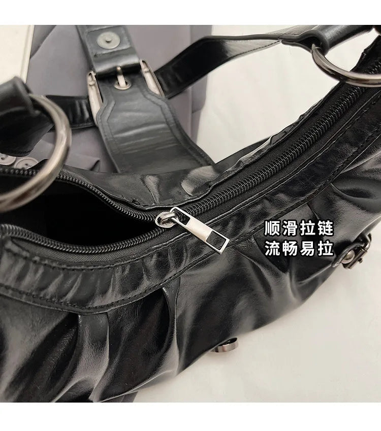 Y2K Retro Pleated Hobo Shoulder Bag for Women Hot Selling Maillard Style Underarm Bag Clutch Handbags for Travel Work Shopping