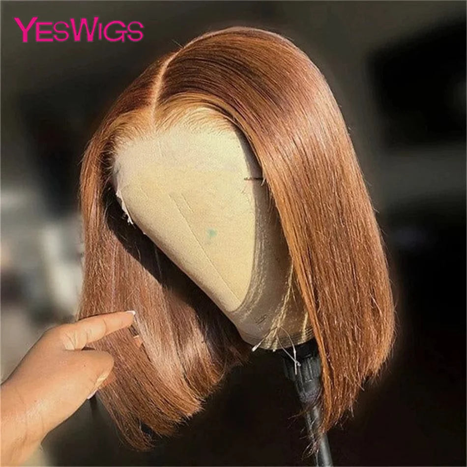 Short Bob Wig Hot Red Burgundy 99j Colored Brown Lace Front Human Hair Wigs Bone Straight Bob Wig Lace Frontal Wigs For Women