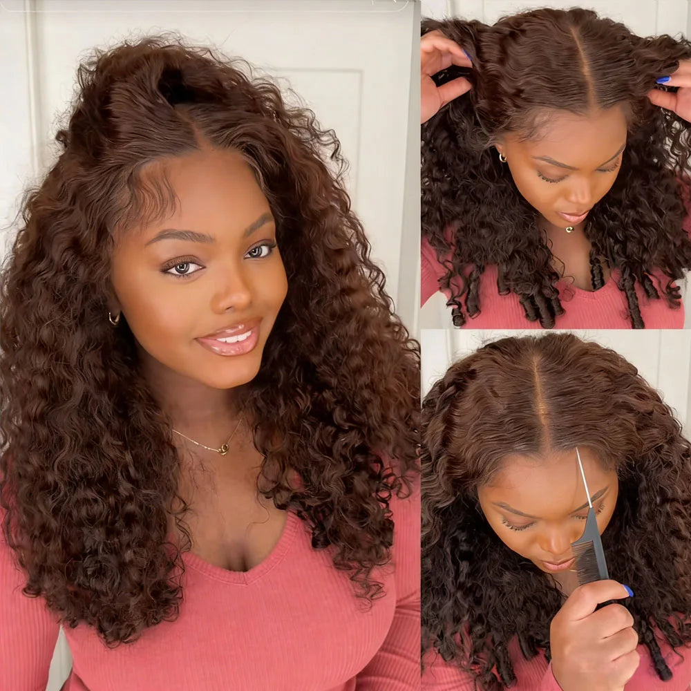 Chocolate Brown Burmese Curly 13x6 Lace Frontal Wig Invisible Strap 360 HD Full Lace Front Wigs Wear Go Glueless Human Hair Wigs