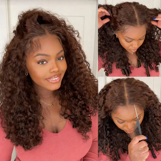 Chocolate Brown Burmese Curly 13x6 Lace Frontal Wig Invisible Strap 360 HD Full Lace Front Wigs Wear Go Glueless Human Hair Wigs