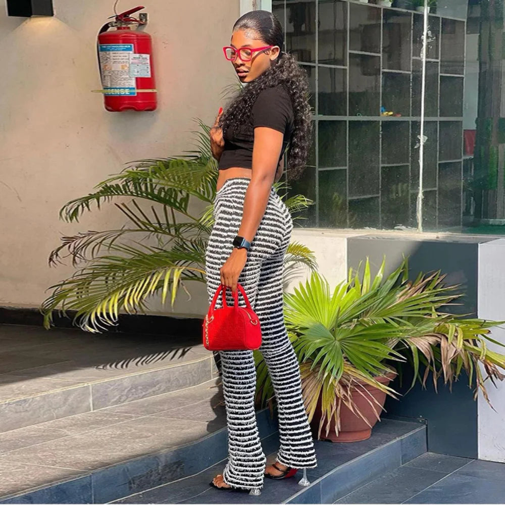 Color Block Stripes Pants Women High Waist Loose Sweatpants Women's Bodycon All-match Summer Trouseres For Female 2023