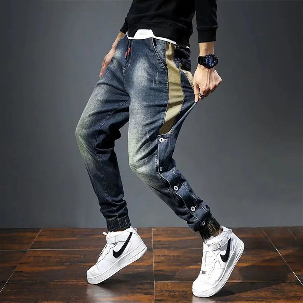 Denim Jeans Harem Pants Fashion Pockets Desinger Loose Baggy Moto Jeans Men Stretch Retro Streetwear Relaxed men clothing pants