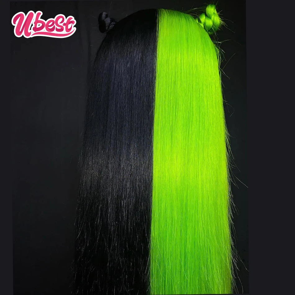 1B And Green Colored Cosplay Body Wave 13x6 13X4 Lace Front Wigs Brazilian 100％ Human Hair Transparent Pre Plucked For Women