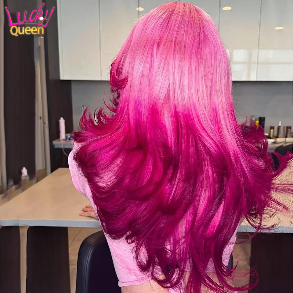 Ombre Hot Pink 12A 13X4 613 Colorful Wigs 180Density 13x6 Lace Front Human Hair Pre Plucked For Women Body Wave Transparent Lace