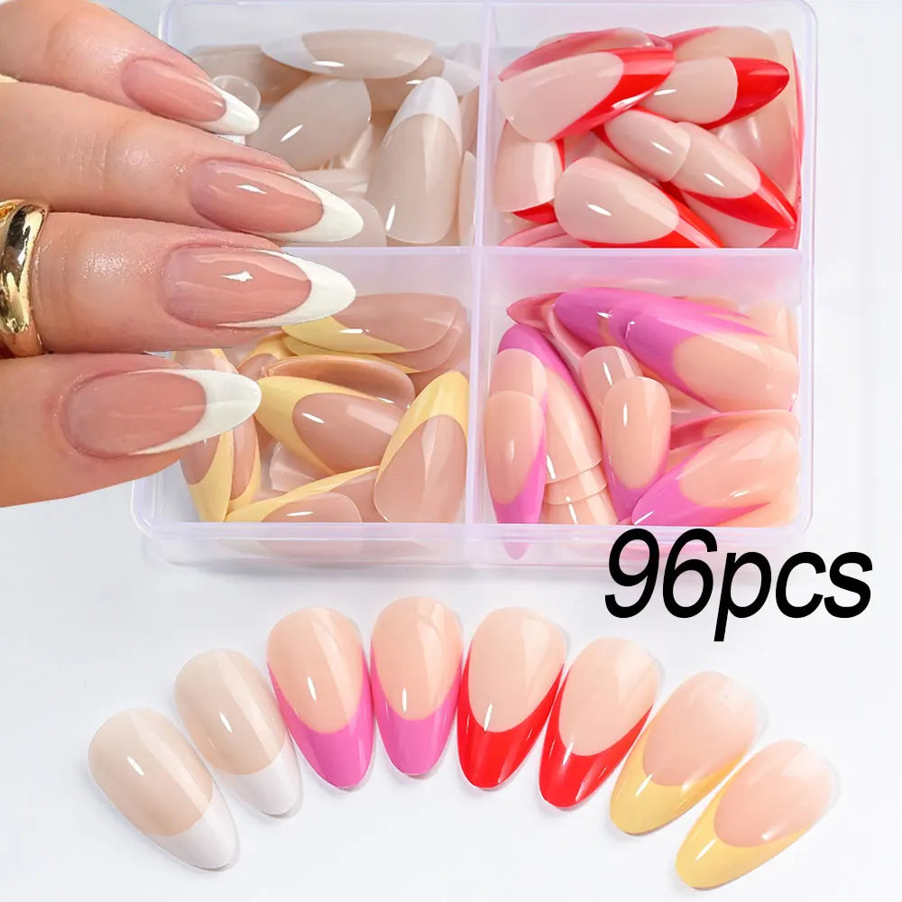 24/96pcs Nude Leopard French Bowknot False Nails Short Round Square Press On Nails Y2K Cute Leopard Bow Actylic Fake Nails Tips