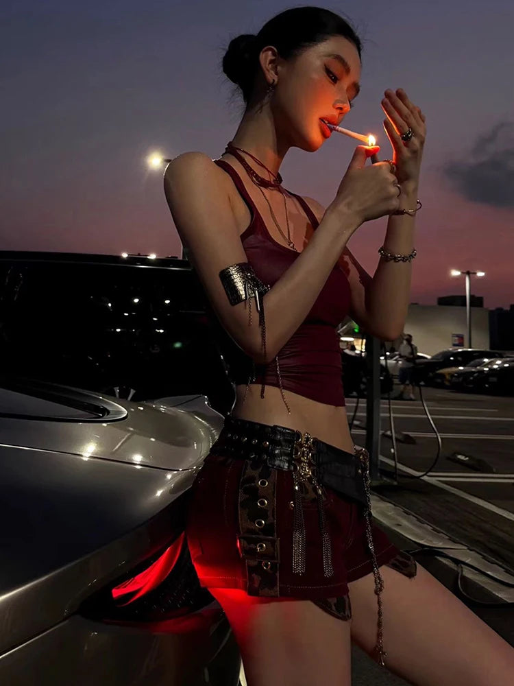 Weird Puss Faux Leather Camisole Tops Women Y2K Coquette Square Collar Skinny Midnight Street Club Trend Hottie Wild Basic Vest