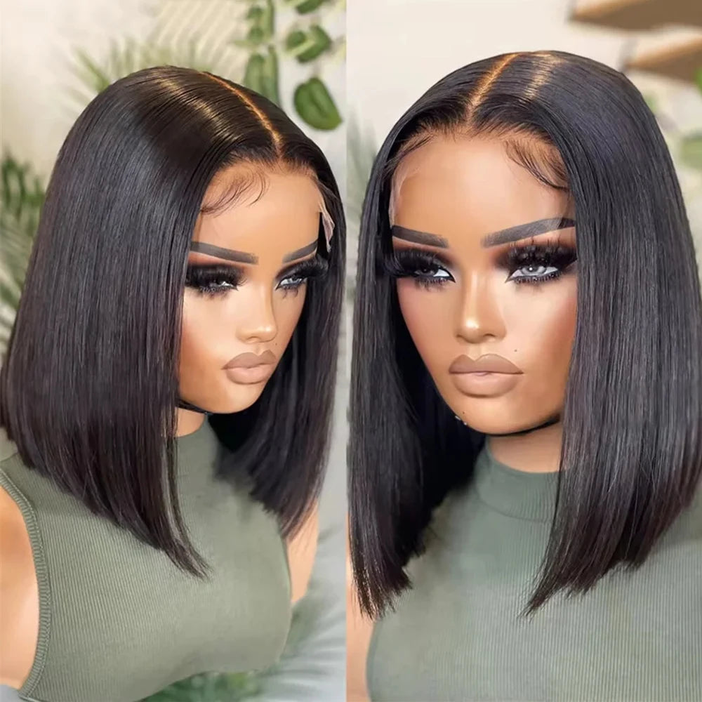 Mint Green Colored Short Bob Straight 13x4 Lace Frontal Wigs Human Hair Wigs Brazilian Remy 100% Human Hair Wig For Women
