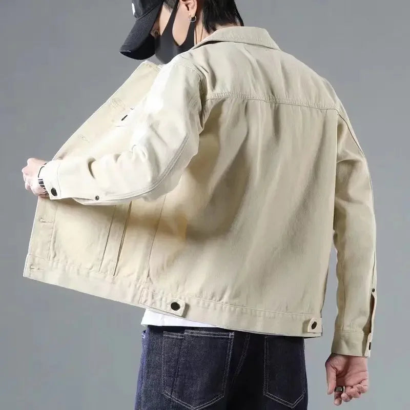 Button Black Denim Jackets Man Autumn Coat for Men Khaki Rock on Board Clothing Winter 2024 Designer Aesthetic Large Size
