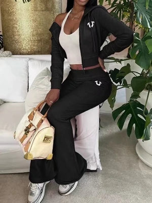 STYLISH LADY Letter Printed 2 Piece Set Long Sleeve Zipper Hooded Sweatshirt and Pant Suits 2025 Spring Casual Street Tracksuits