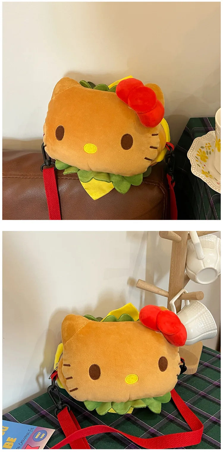 Hello Kitty Kawaii Hamburger Plush Mini Crossbody Bag Adorable Shoulder Purse for Teen Girls Kawaii Fashion Shoulder Bagfor Girl