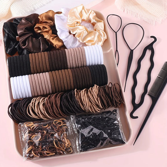 Women's Dark Hair Ties and Scrunchies Set