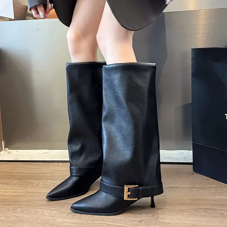 Trouser Leaf Boots Women's Fall/Winter 2025 New Knee-Free Pointed Toe Stiletto Heel High-Heeled Thigh Boots