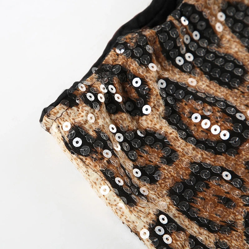 STYLISH LADY Shiny Sequined Pink Leopard Printed Shorts 2025 Summer Women High Waist Luxury Spicy Girl Sexy Clubwear Short Pants