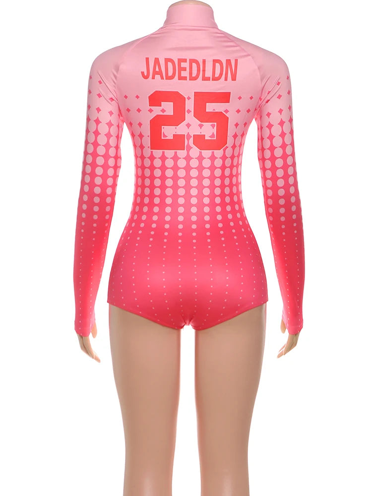 Zip Gradient Dot Turtleneck Romper — Women's Clubwear