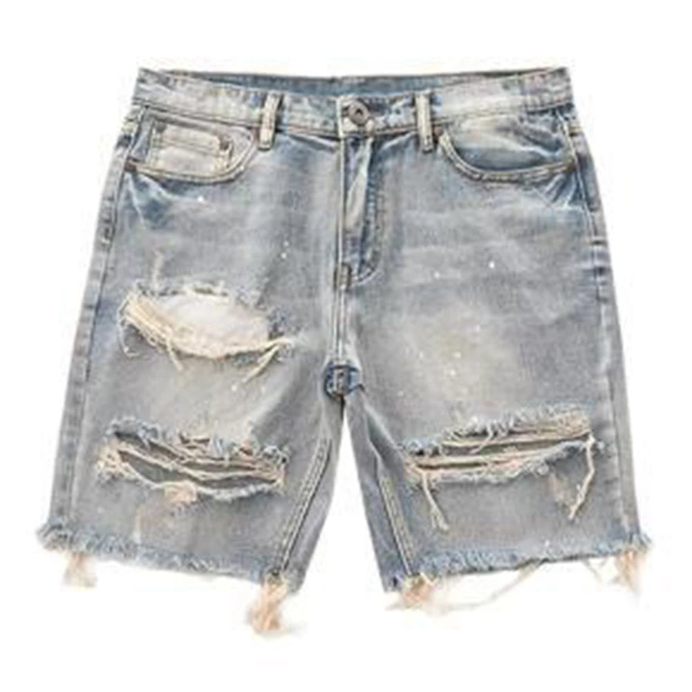 Summer Distressed Shorts Fashion Slim mens Ripped Short Vintage Streetwear