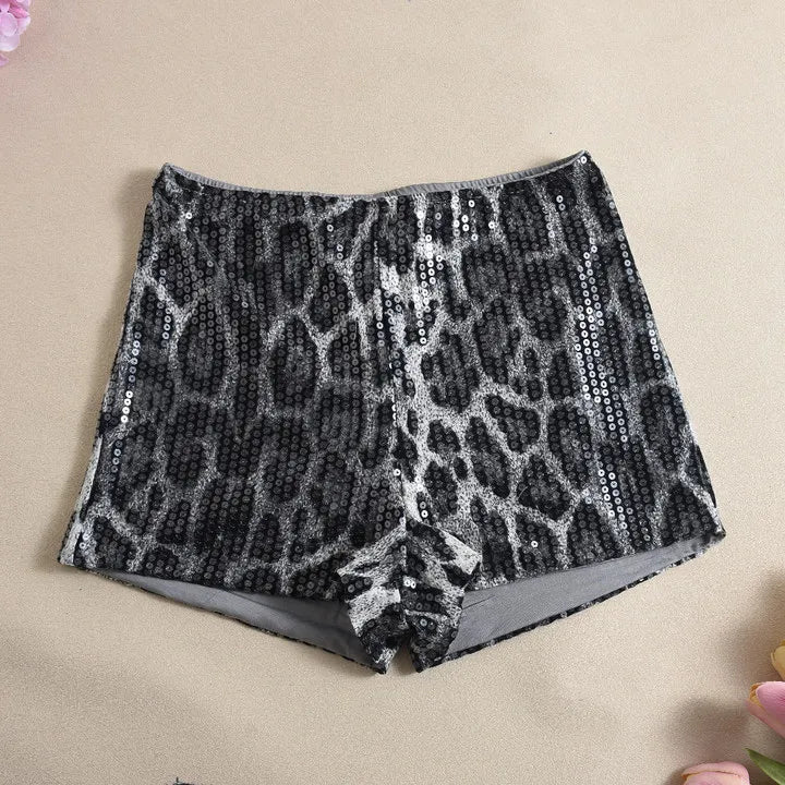 HLJ&GG Y2K Summer New Letter Tank Top Two Piece Sets Women Round Neck Sleeveless Vest + Sequin Leopard Shorts Outfits Streetwear