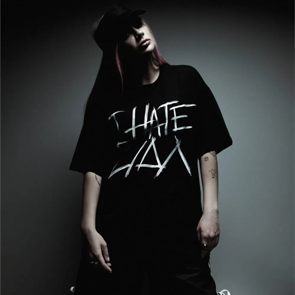 Oversized Men's Clothing Streetwear I HATE LIDA Print Hip Hop Korean Short Sleeve Y2k Tops Tee Cotton Graphic Unisex Tshirt Goth