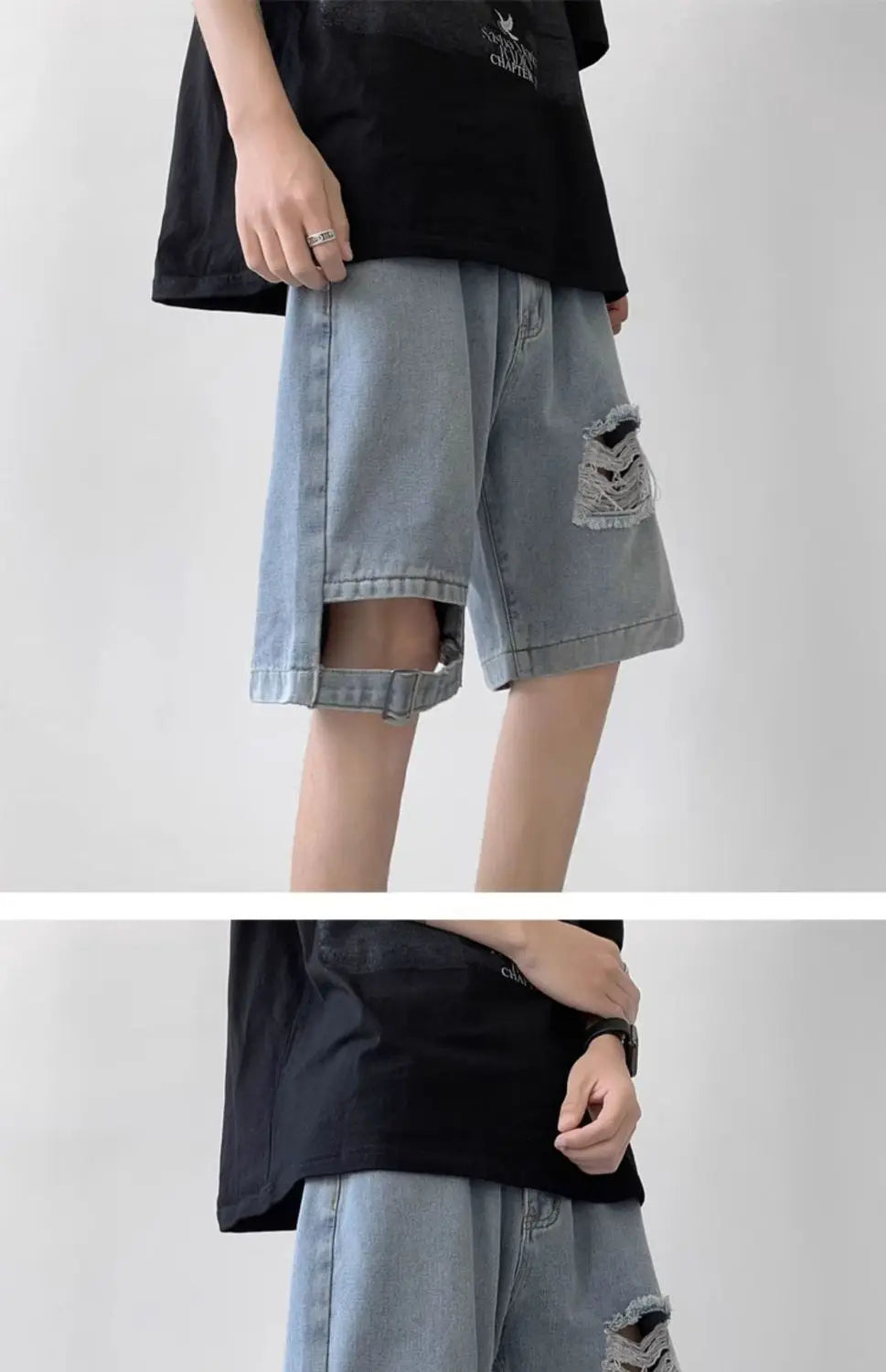 Denim Summer Thin American Ripped Denim Versatile Loose Casual Mid-sized Pants, men's jeans
