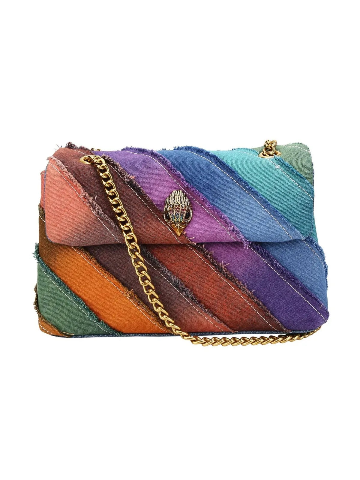 2026 New Metallic Rainbow Stripes Heart Bag PU Leather Chain Crossbody Purse