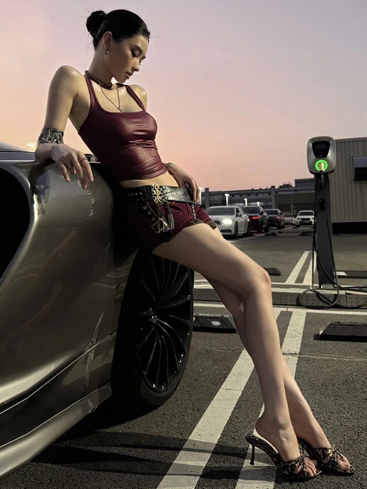 Weird Puss Faux Leather Camisole Tops Women Y2K Coquette Square Collar Skinny Midnight Street Club Trend Hottie Wild Basic Vest