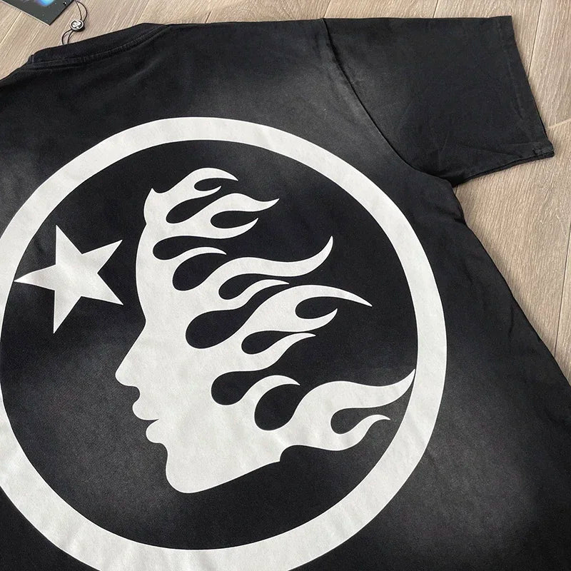 HS Gel Sport Logo Cotton wash short sleeve T-shirt European and American fashion