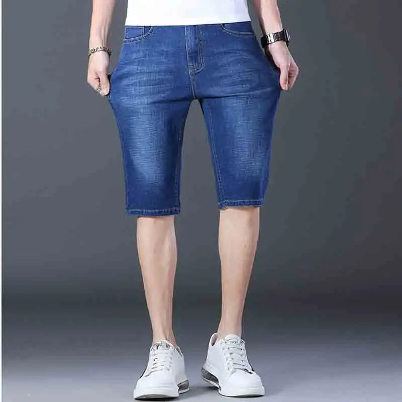 2025 New Summer Men's Denim Shorts New Thin Soft Comfortable Business Casual Straight Short Jeans Black Blue Brand Man Clothing