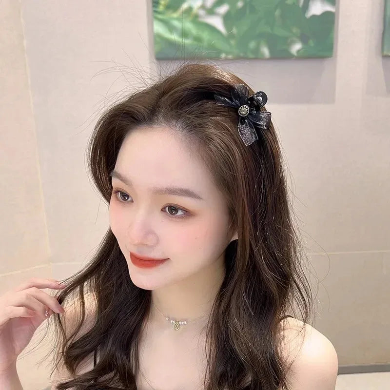 Korean 1/2pcs Sweet Black Red Bow Small Hair Claw Clip Princess Velvet Bow Hair Clip Claw Clamp Headwear Girls Women