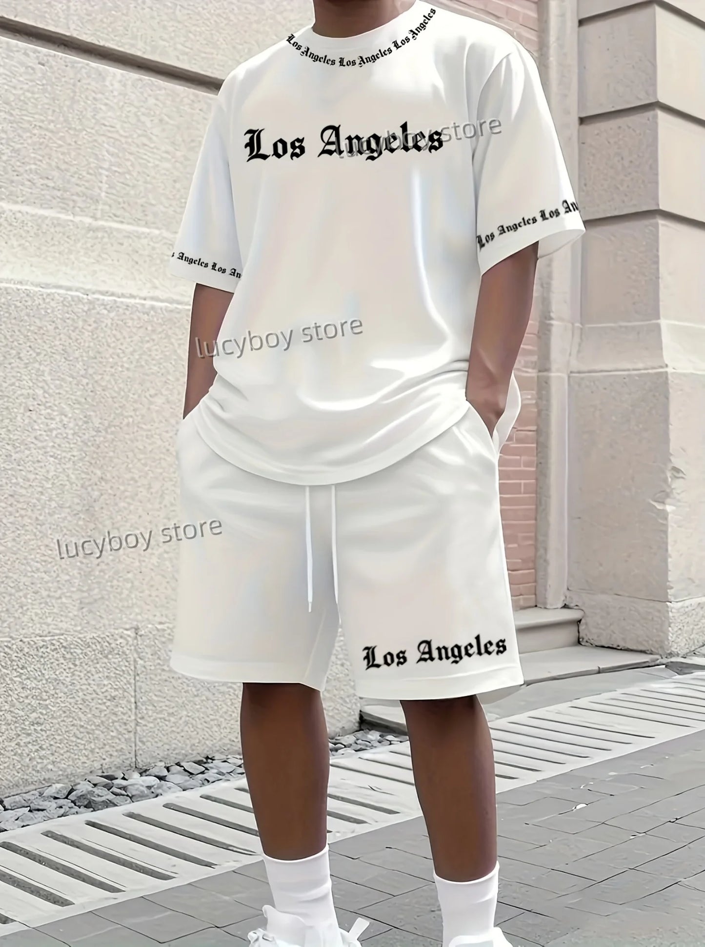 2025 Los Angeles Printed Men's Suit 2 Pieces Set Casual Suit SportswearFitness Set  Men's Oversized Clothes