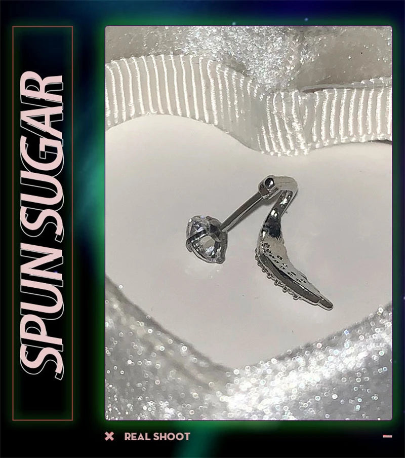 1pcs Silver Color Wing 316L Stainless Steel Ear Bone Nail for Women New Fashion Full of Rhinestone Earrings Accessories for Ear